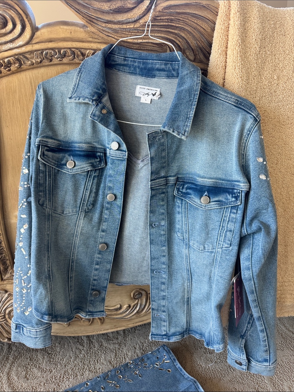 Good American Light Blue Studded Denim Jacket